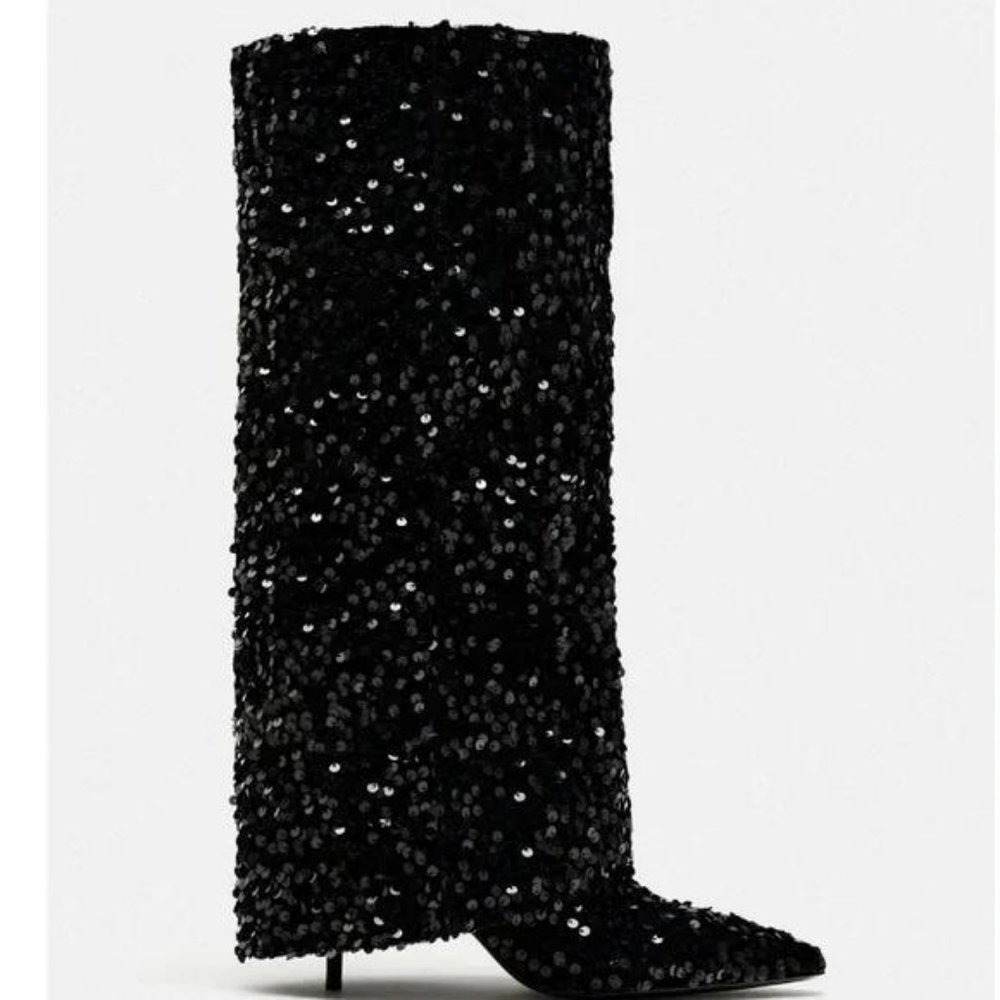 ZARA SEQUIN GAITER BOOTS